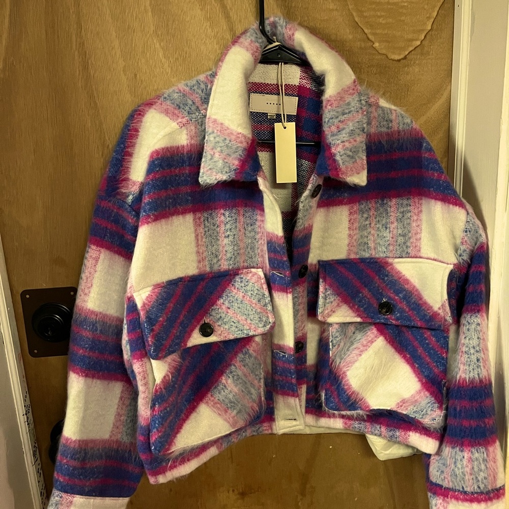 Blank nyc cropped blue and pink shacket